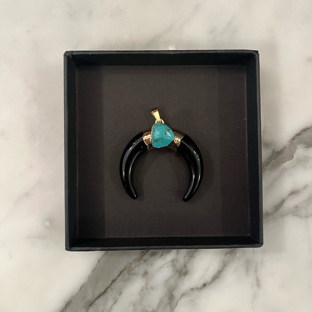 Crescent moon Pendant with Turquoise Accent